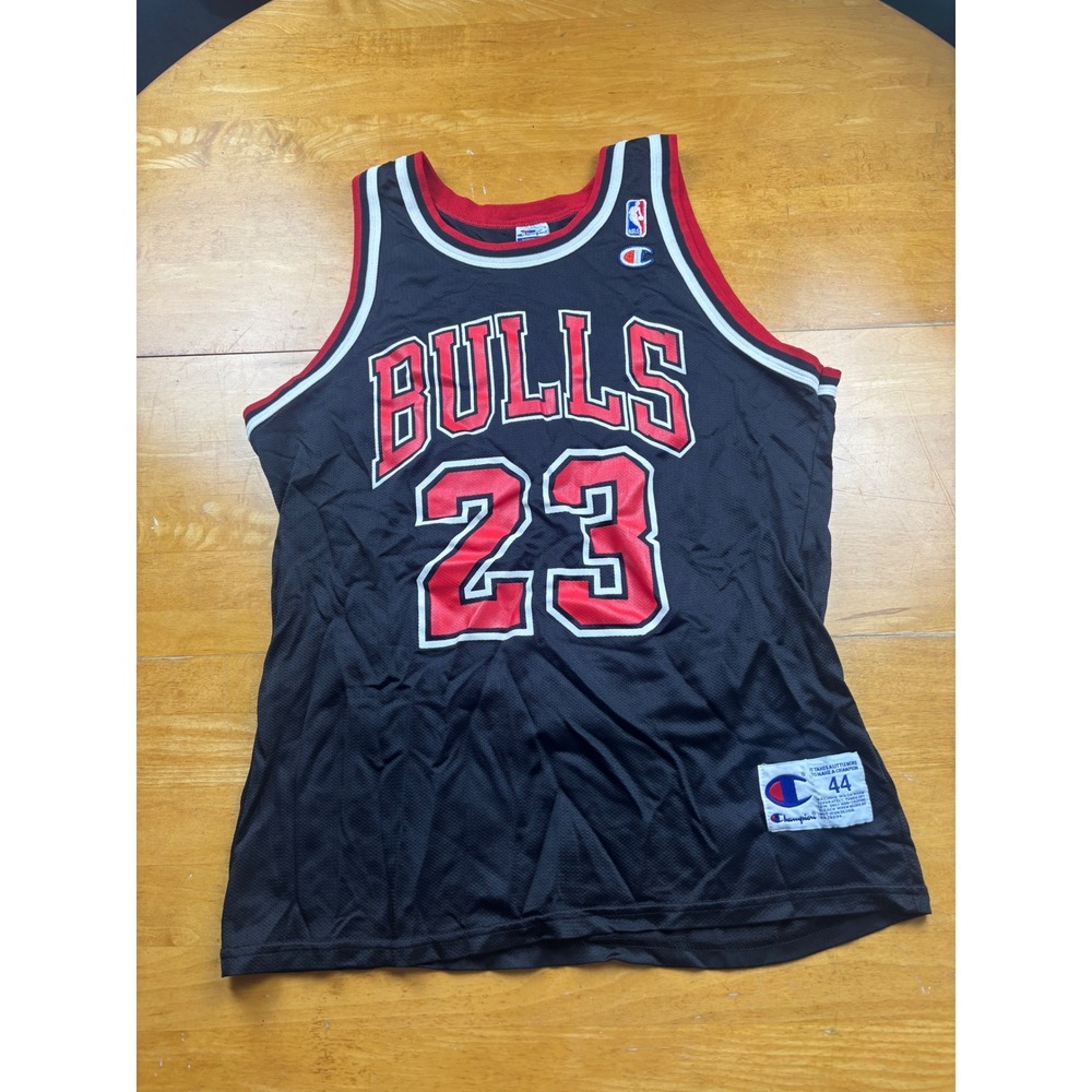 Vintage Champion Michael Jordan Chicago Bulls Jersey 23 Black Mesh Mens 44 L